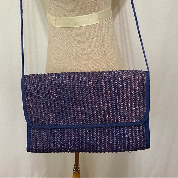 Handbags - WAVES Lilac and Purple Straw Crossbody Clutch Bag